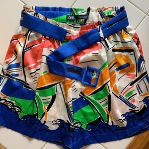Zara multicolored shorts w/ belt
